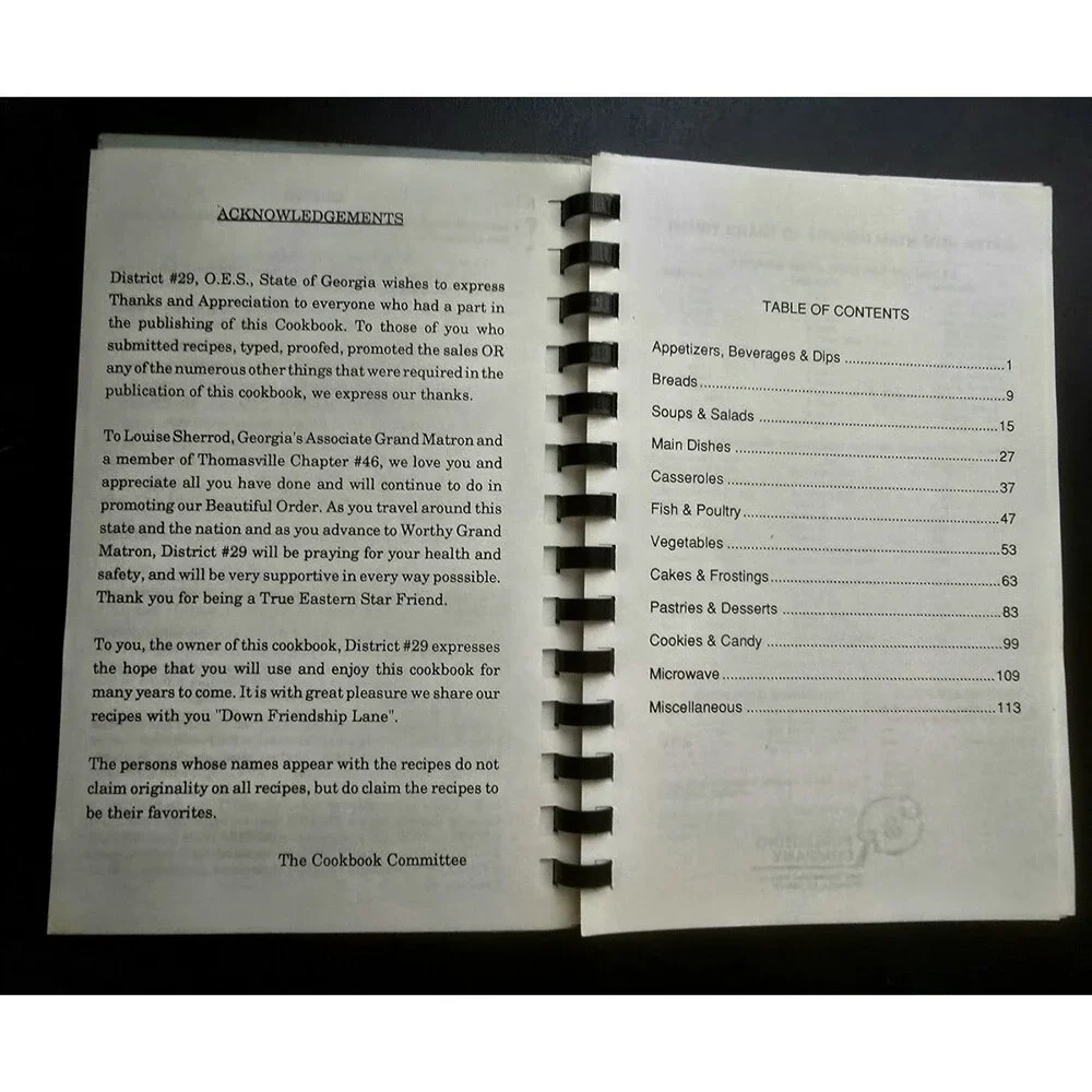 Georgia MASONIC Order of the Eastern Star Recipe Cookbook Louise Sherrod 90-91